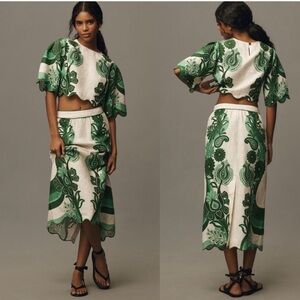 NWT FARM Rio Color Festival Green Midi Skirt Set Green Size Medium
